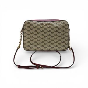 Michael Kors Red/Beige Signature Coated Canvas and Leather Jet Set Camera Bag